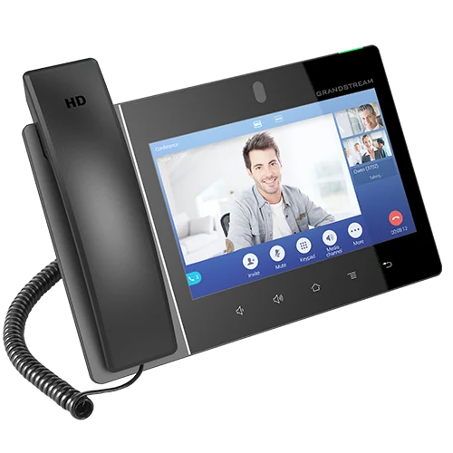 Grandstream GXV3480 video IP phone showing a video call