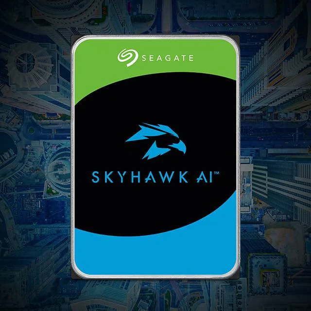 Dahua NVR chassis showing 64 HD camera streams and 32 AI streams on a SkyHawk AI drive