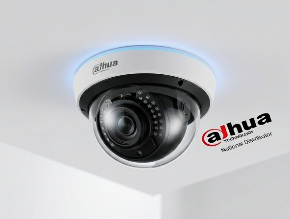 Dahua dome CCTV camera studio product shot — supplied by Elite Infotech, authorized Dahua distributor in Oman
