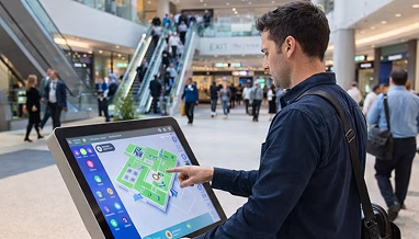 Interactive digital kiosk installed in a commercial building in Oman