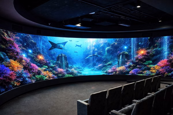 Flexible custom LED screen installed on a curved architectural surface in Oman
