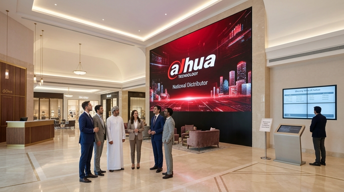 Modern luxury hotel interior with a large seamless LED video wall installed by Elite Infotech in Oman