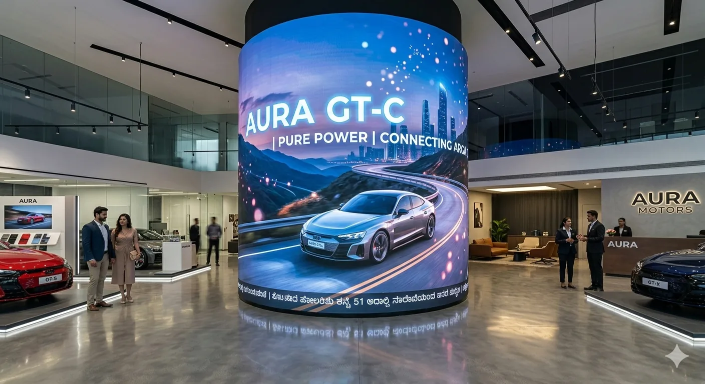 Curved flexible LED screen in a hotel lobby reception in Salalah Oman &mdash; flexible LED panel feature wall