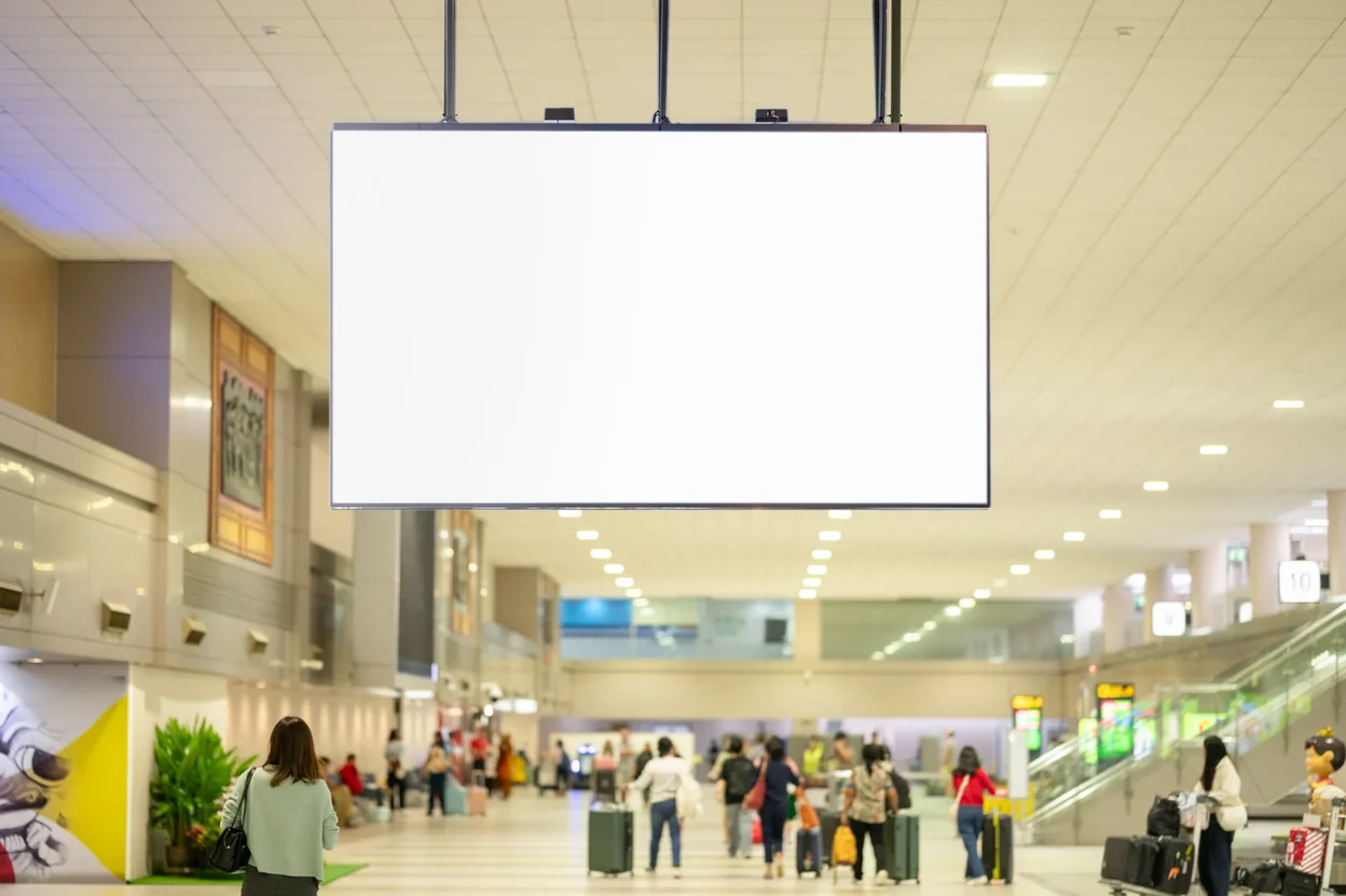 Suspended hanging LED display in an interior space in Oman — installed by Elite Infotech