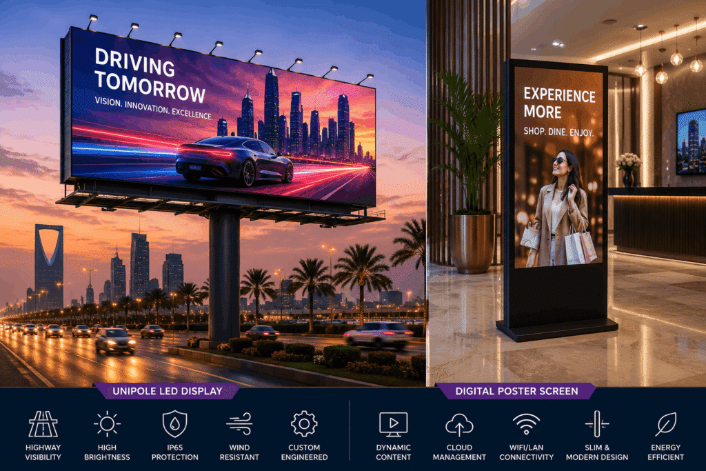 Unipole LED Display and Digital Poster Screen Saudi Arabi Maximise Your Brand Visibility